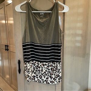 24/7 Maurice’s Women's Olive and Black Striped Leopard Tank Top